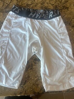 Hypershock White Compression Shorts with Black Logo Waistband